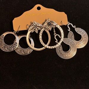 Fashion Jewelry Silver-Tone Hoop Earring Trio